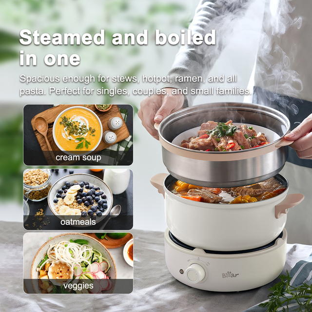 Bear Marmite électrique avec cuiseur vapeur